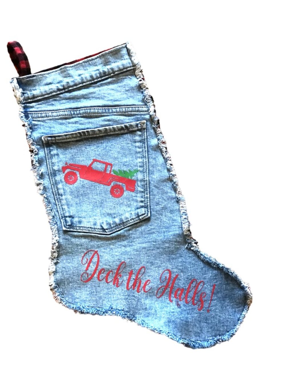 Handmade Christmas Stocking w/Pocket Denim Country Farmhouse Rustic Pickup Truck
